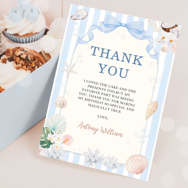 Summer Seashell Stripes Birthday Thank You Card (Creator Uploaded)