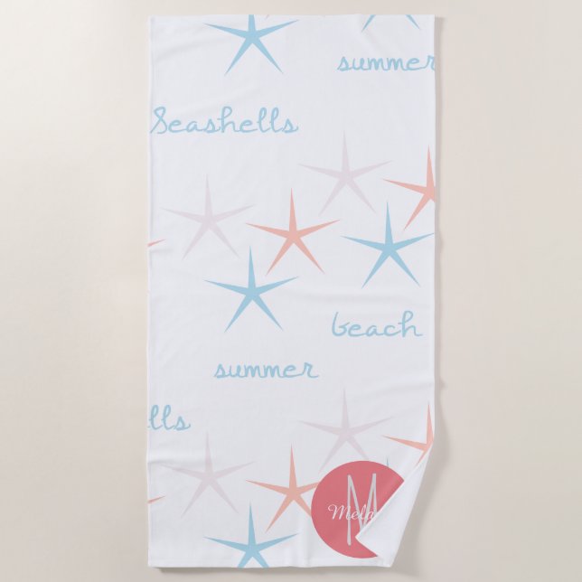 Summer Seashells Beach Starfish Beach Towel (Front)