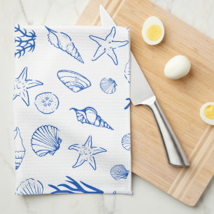 Summer Seashells Frame Beach Wedding Blue Kitchen Towel