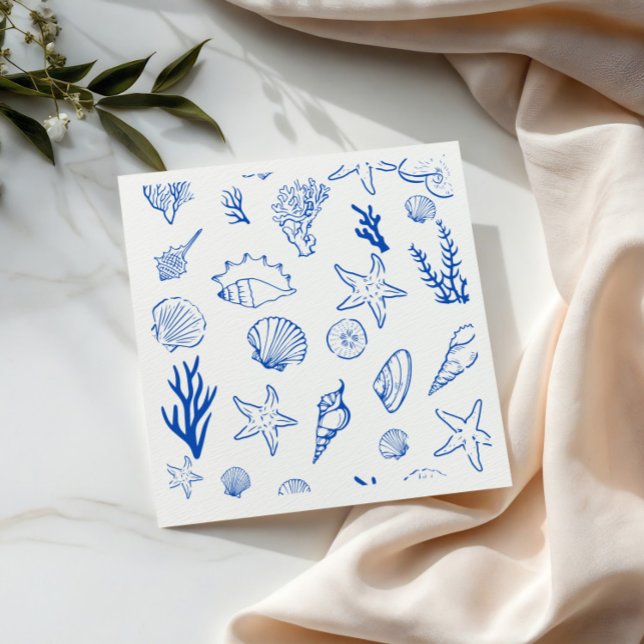Summer Seashells Frame Beach Wedding Blue Napkins (Creator Uploaded)