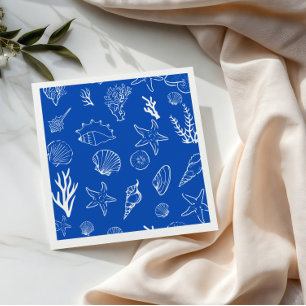Summer Seashells Frame Beach Wedding Blue Napkins