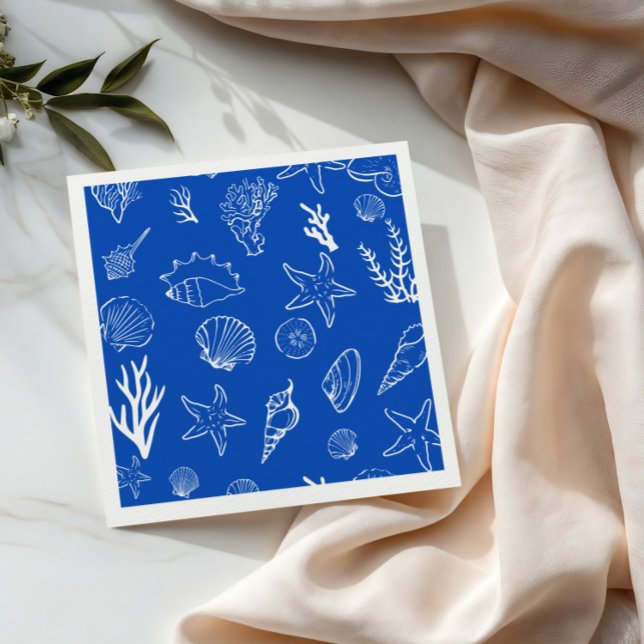 Summer Seashells Frame Beach Wedding Blue Napkins (Creator Uploaded)