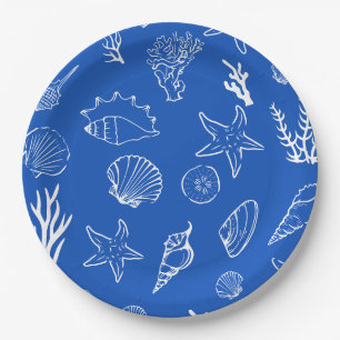 Summer Seashells Frame Beach Wedding Blue Paper Plates