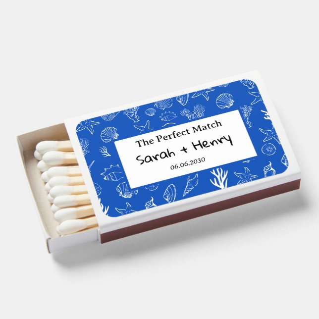 Summer Seashells Frame Beach Wedding Matchboxes (Front Open)