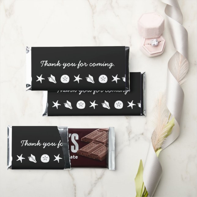 Summer Seashells in Black Hershey Bar Favors (Front)