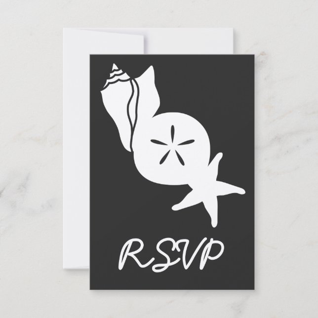 Summer Seashells in Black RSVP Card (Front)