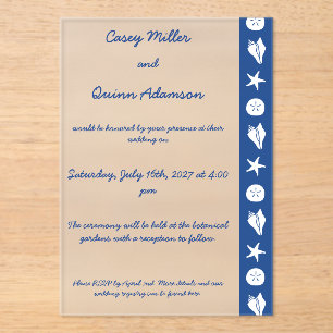Summer Seashells in Blue Acrylic Wedding Invitations