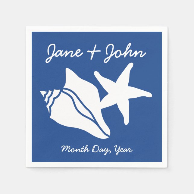 Summer Seashells in Blue Napkins (Front)