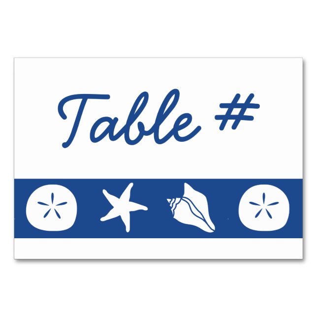 Summer Seashells in Blue Table Card (Front)