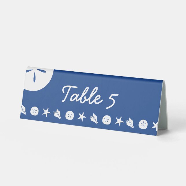Summer Seashells in Blue Table Tent Sign (Front)