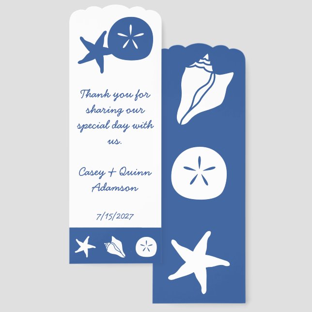 Summer Seashells in Blue Wedding Favor Bookmarks (Front & Back)