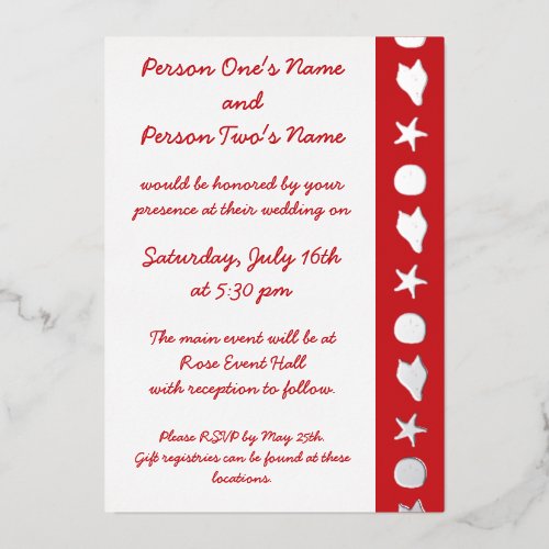 Summer Seashells in Cherry Foil Invitation