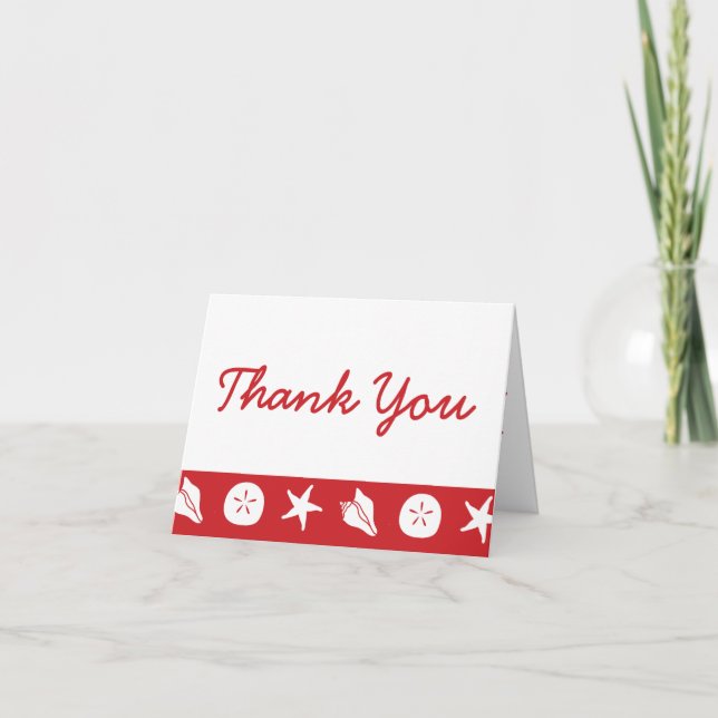 Summer Seashells in Cherry Thank You Card (Front)