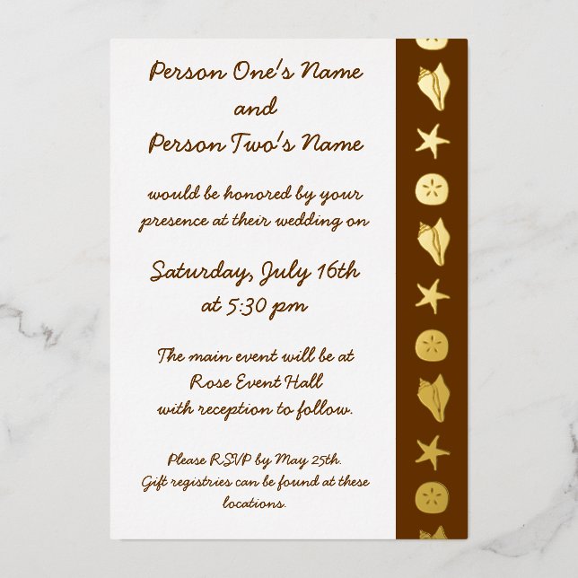 Summer Seashells in Chocolate Foil Invitation (Front)