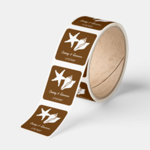 Summer Seashells in Chocolate Wedding Square Sticker