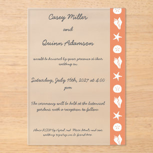 Summer Seashells in Coral Acrylic Wedding Invitations