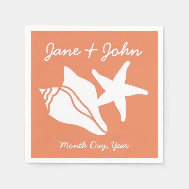 Summer Seashells in Coral Napkins (Front)