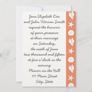 Summer Seashells in Coral Wedding Invitation