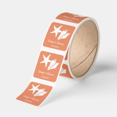 Summer Seashells in Coral Wedding Square Sticker
