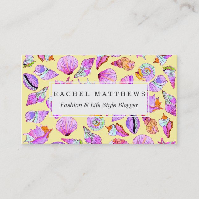 Summer Seashells in Girly Neon Colors Pattern Business Card (Front)