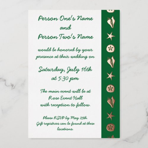 Summer Seashells in Green Foil Invitation