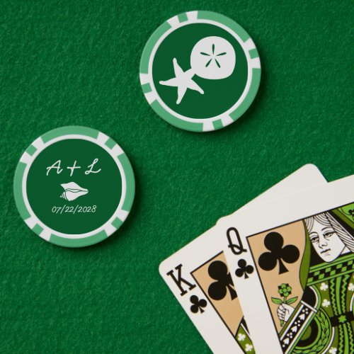 Summer Seashells in Green Poker Chips