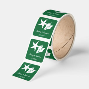 Summer Seashells in Green Wedding Square Sticker