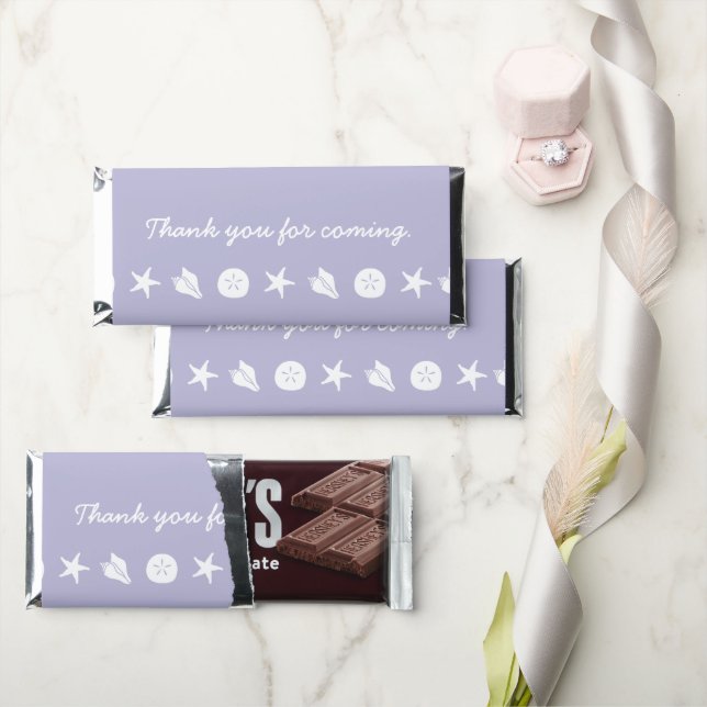 Summer Seashells in Lavender Hershey Bar Favors (Front)