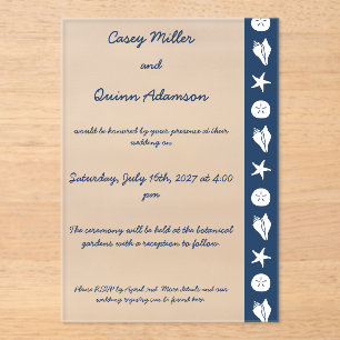 Summer Seashells in Navy Acrylic Wedding Invitations