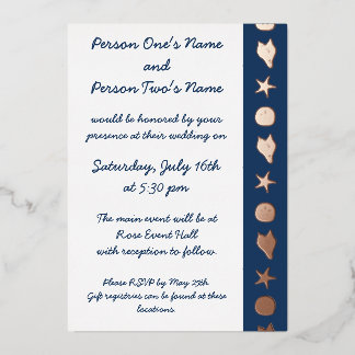 Summer Seashells in Navy Foil Invitation