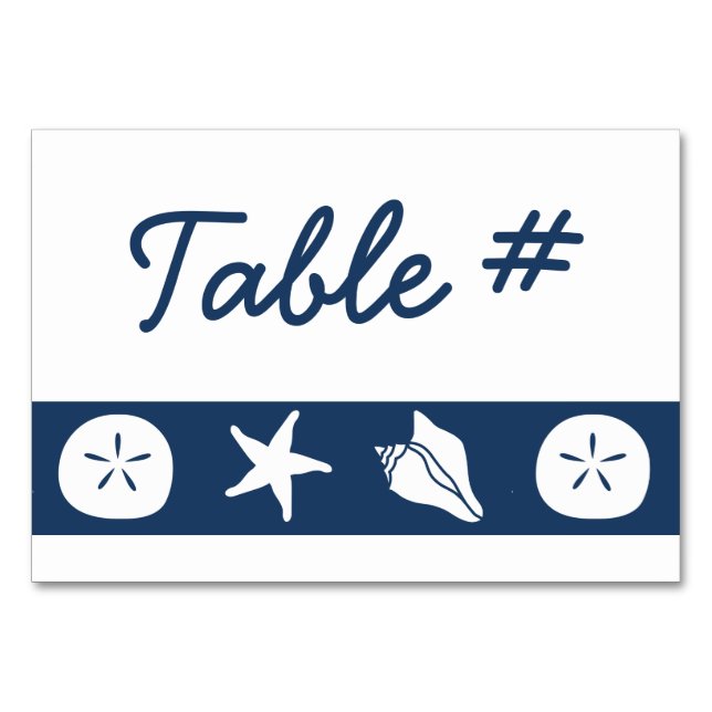 Summer Seashells in Navy Table Card (Front)