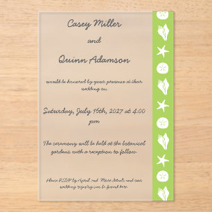Summer Seashells in Peridot Acrylic Wedding Invitations