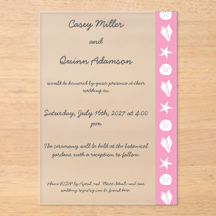 Summer Seashells in Petal Pink Acrylic Wedding Invitations