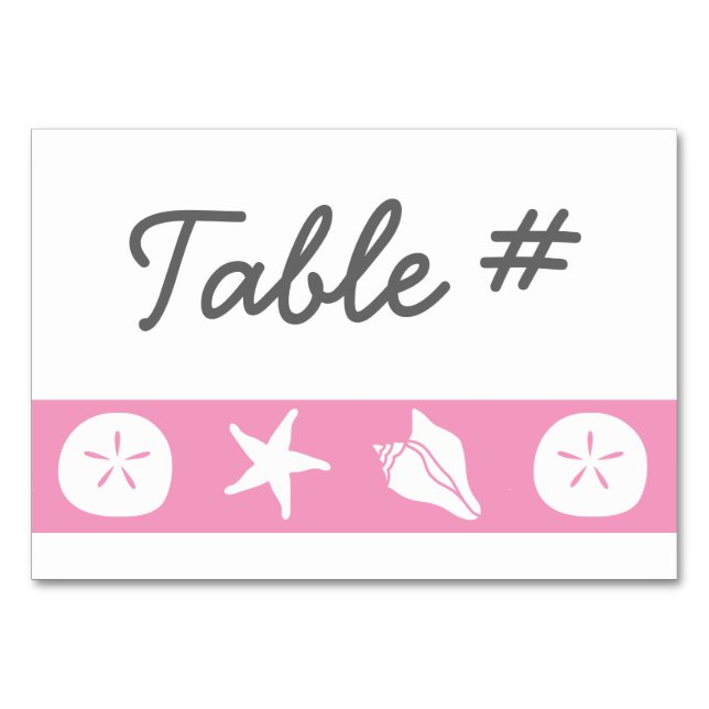 Summer Seashells in Petal Pink Table Card (Front)