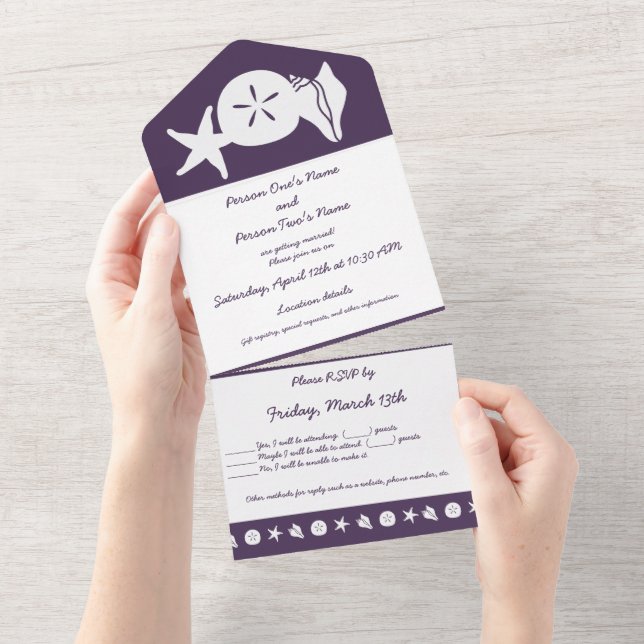 Summer Seashells in Purple All In One Invitation (Tearaway)