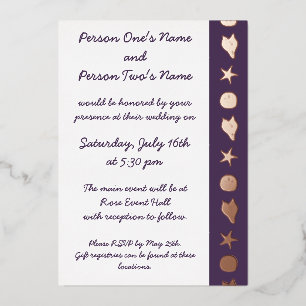 Summer Seashells in Purple Foil Invitation