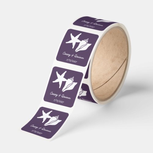 Summer Seashells in Purple Wedding Square Sticker