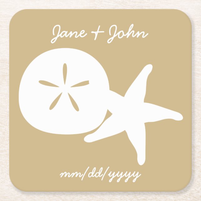 Summer Seashells in Sand Paper Coaster (Front)