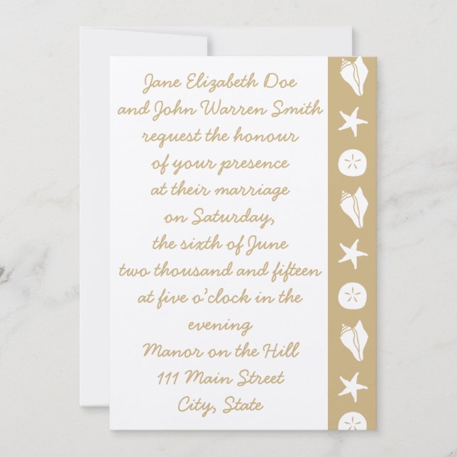 Summer Seashells in Sand Wedding Invitation (Front)