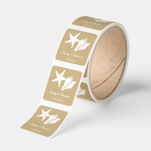 Summer Seashells in Sand Wedding Square Sticker