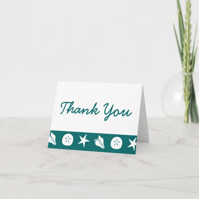 Summer Seashells in Teal Thank You Card (Front)