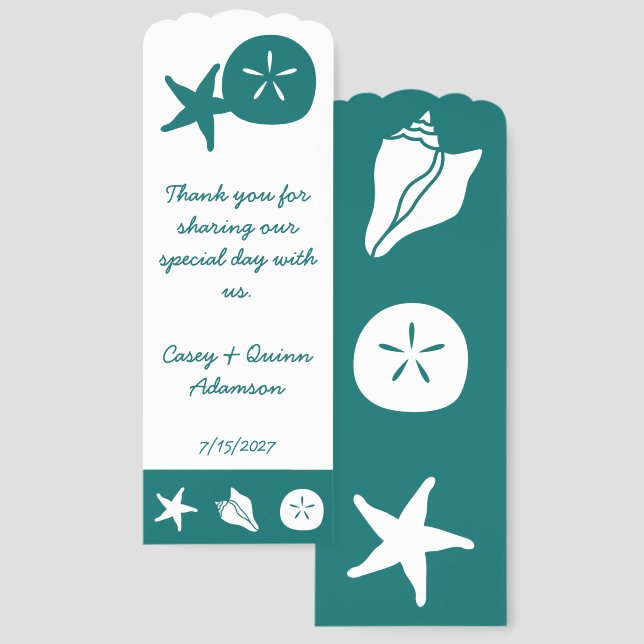 Summer Seashells in Teal Wedding Favor Bookmarks (Front & Back)