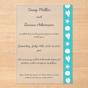 Summer Seashells in Turquoise Acrylic Wedding Invitations