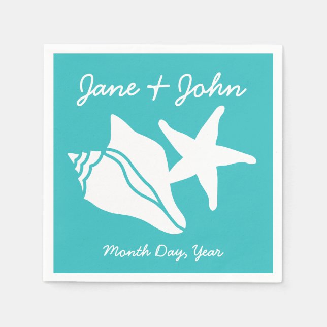 Summer Seashells in Turquoise Napkins (Front)