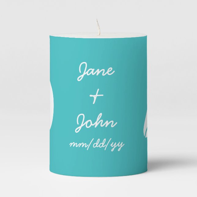Summer Seashells in Turquoise Pillar Candle (Front)