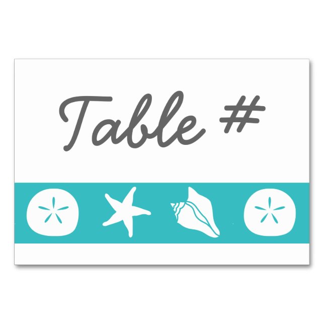 Summer Seashells in Turquoise Table Card (Front)
