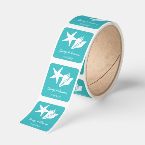 Summer Seashells in Turquoise Wedding Square Sticker