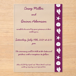 Summer Seashells in Wine Acrylic Wedding Invitations