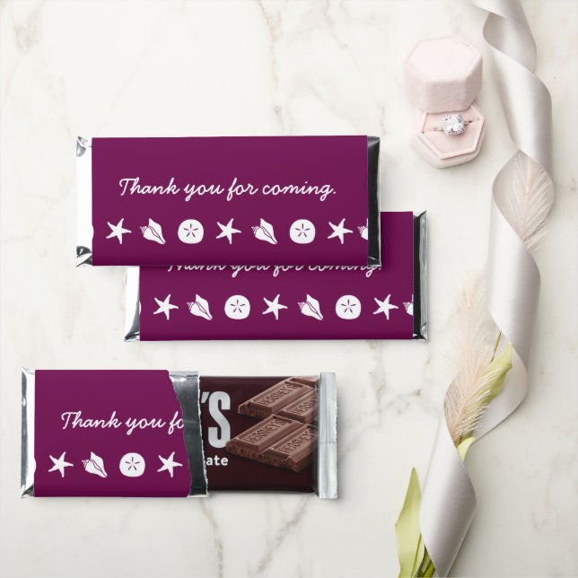 Summer Seashells in Wine Hershey Bar Favors (Front)
