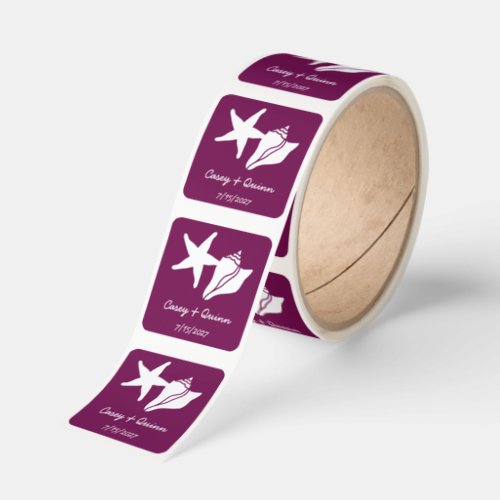 Summer Seashells in Wine Wedding Square Sticker